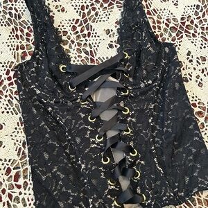 Victoria's Secret Black Lace Corset-Style Camisole with Ribbon Lacing